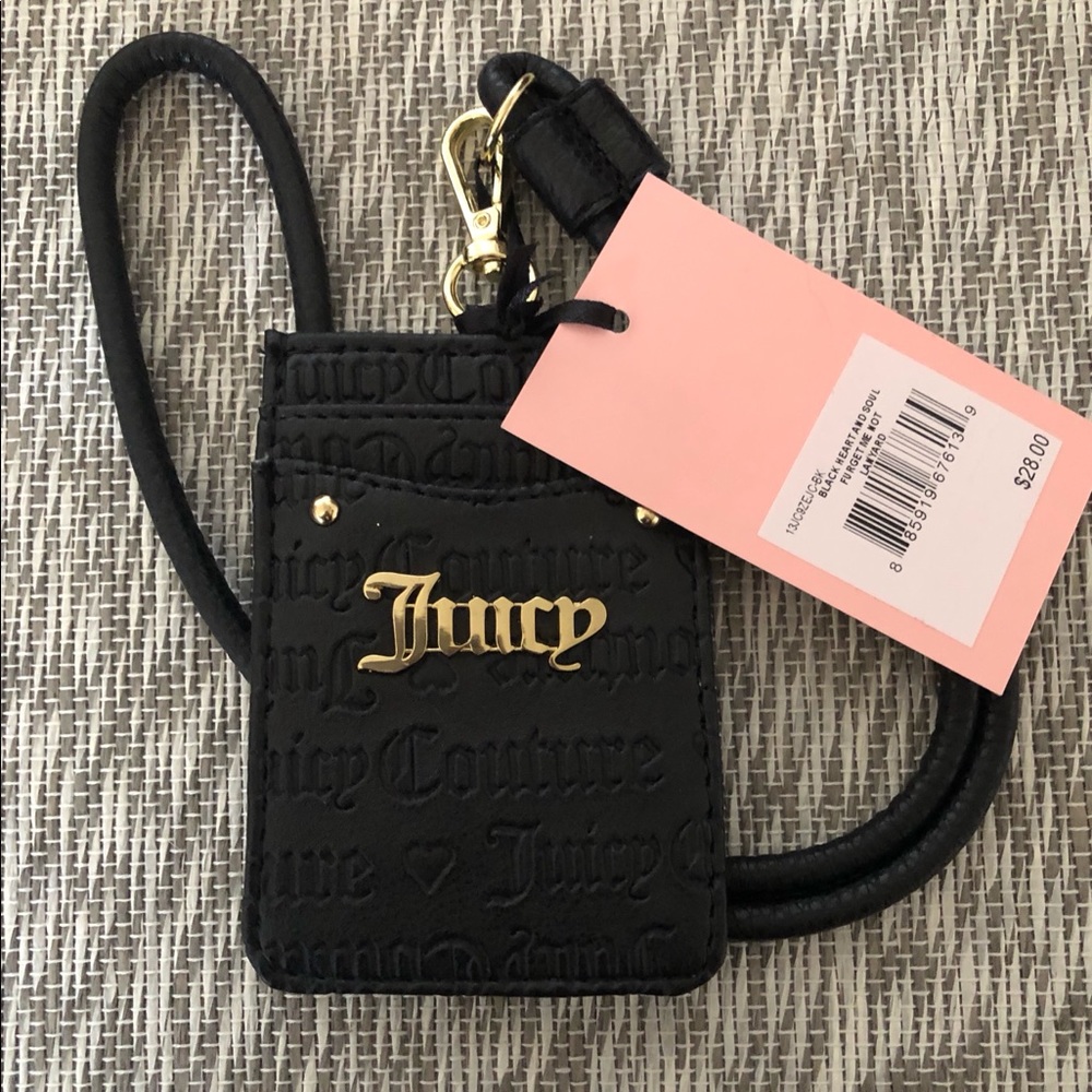 JUICY COUTURE Black Heart And Soul LANYARD NWT CC With Handle